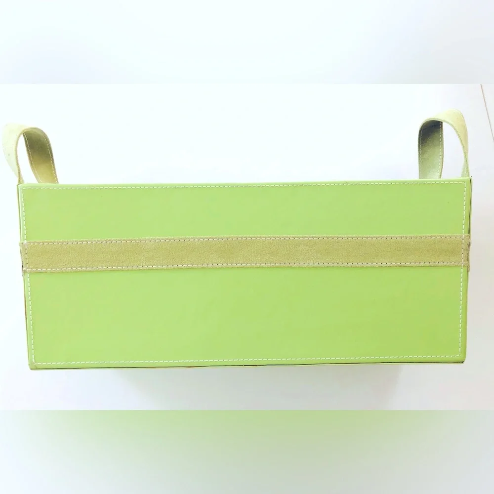 Apple green multipurpose Storage tote Top stitched faux suede trim 15 x 6 x 6